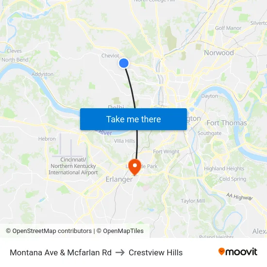Montana Ave & Mcfarlan Rd to Crestview Hills map