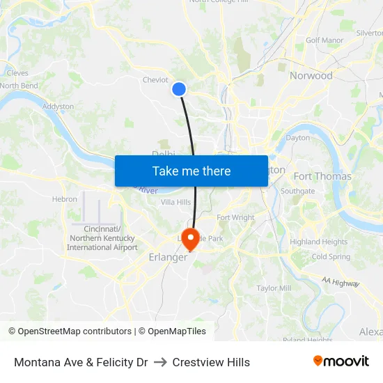 Montana Ave & Felicity Dr to Crestview Hills map