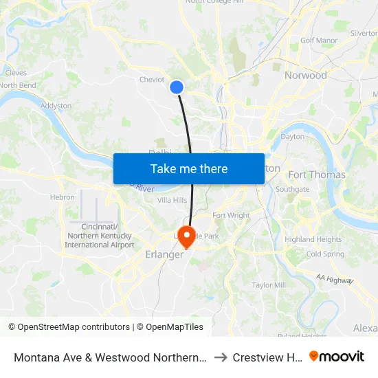 Montana Ave & Westwood Northern Blvd to Crestview Hills map