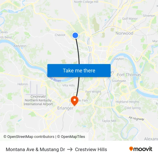 Montana Ave & Mustang Dr to Crestview Hills map