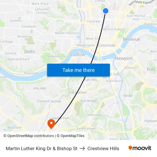 Martin Luther King Dr & Bishop St to Crestview Hills map