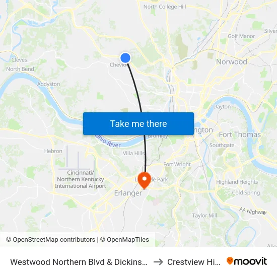 Westwood Northern Blvd & Dickinson to Crestview Hills map