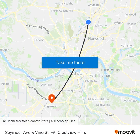 Seymour Ave & Vine St to Crestview Hills map