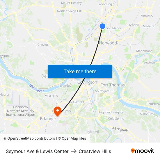 Seymour Ave & Lewis Center to Crestview Hills map