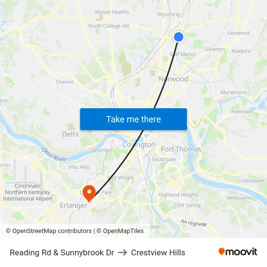 Reading Rd & Sunnybrook Dr to Crestview Hills map