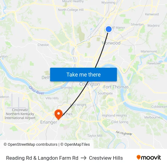 Reading Rd & Langdon Farm Rd to Crestview Hills map