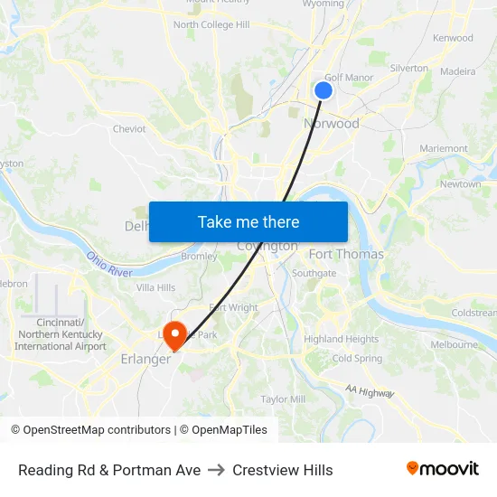 Reading Rd & Portman Ave to Crestview Hills map