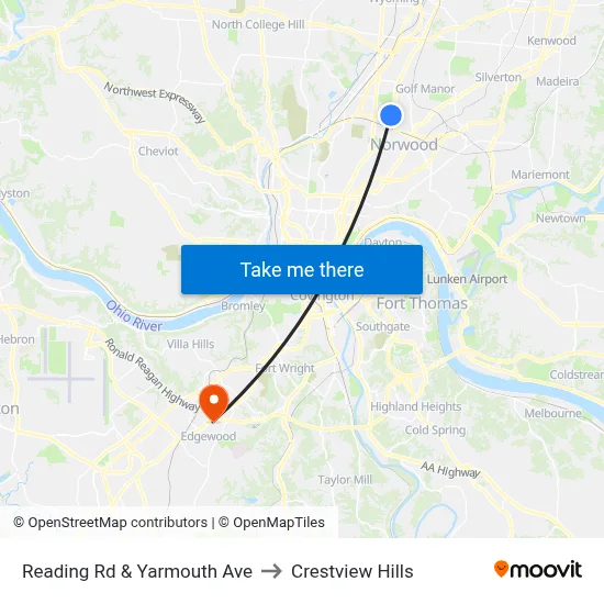 Reading Rd & Yarmouth Ave to Crestview Hills map