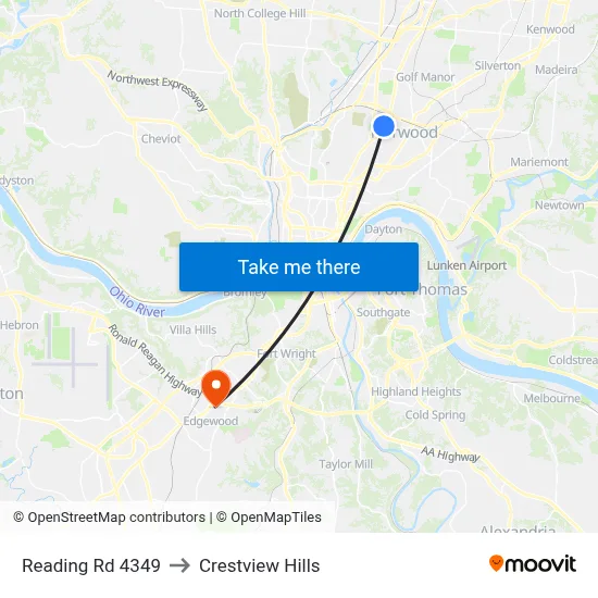 Reading Rd 4349 to Crestview Hills map