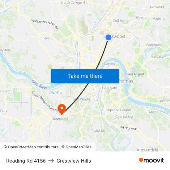 Reading Rd 4156 to Crestview Hills map