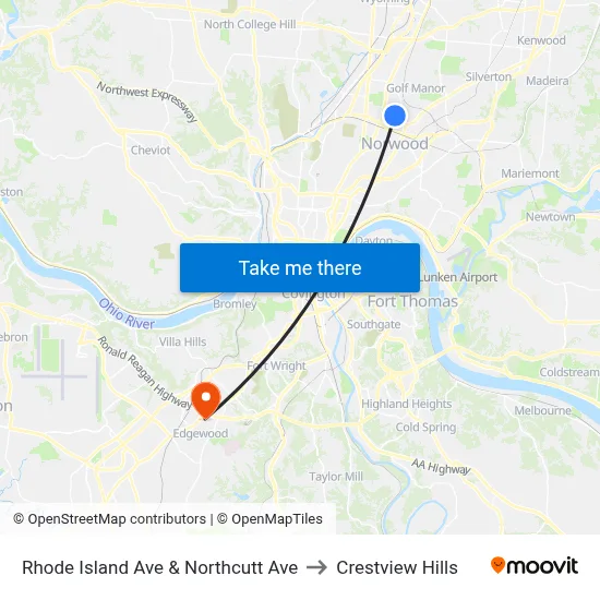 Rhode Island Ave & Northcutt Ave to Crestview Hills map