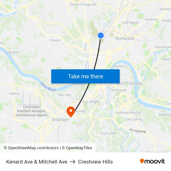 Kenard Ave & Mitchell Ave to Crestview Hills map