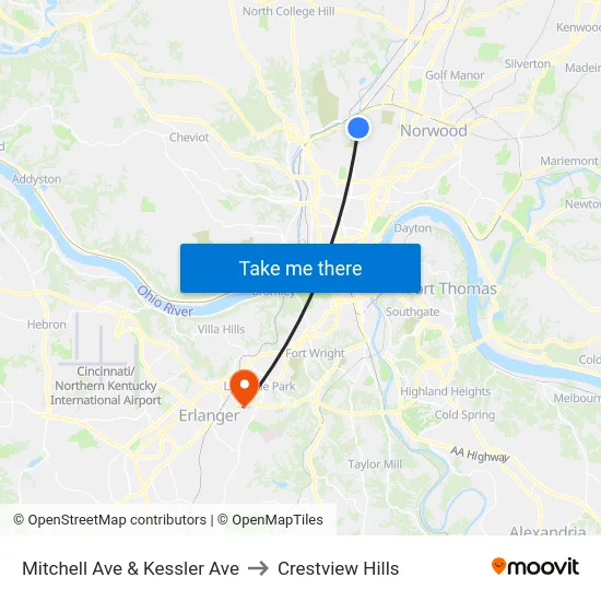 Mitchell Ave & Kessler Ave to Crestview Hills map
