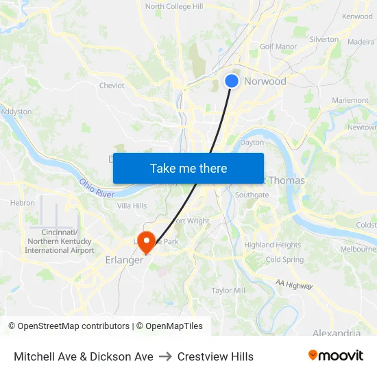 Mitchell Ave & Dickson Ave to Crestview Hills map