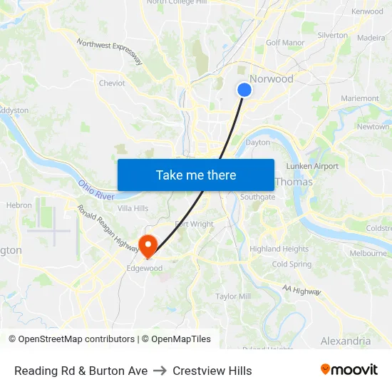 Reading Rd & Burton Ave to Crestview Hills map