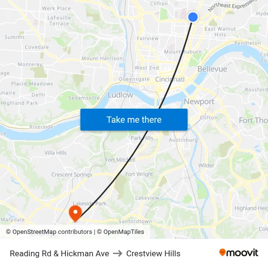 Reading Rd & Hickman Ave to Crestview Hills map