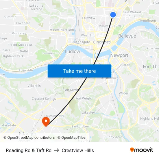 Reading Rd & Taft Rd to Crestview Hills map