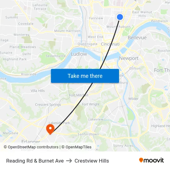 Reading Rd & Burnet Ave to Crestview Hills map