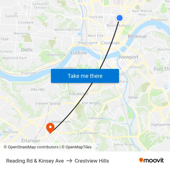 Reading Rd & Kinsey Ave to Crestview Hills map