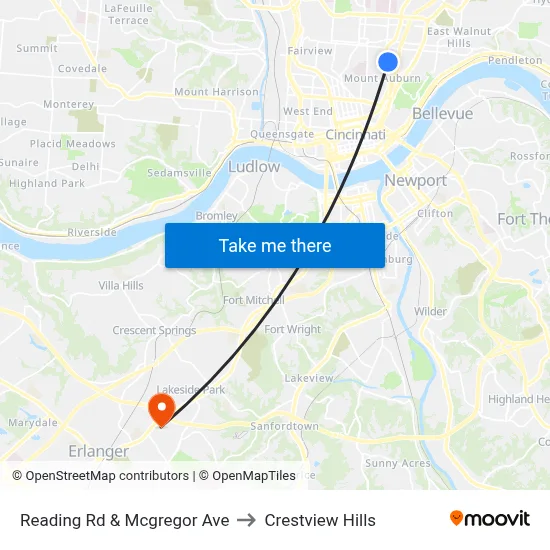 Reading Rd & Mcgregor Ave to Crestview Hills map