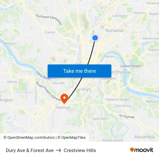 Dury Ave & Forest Ave to Crestview Hills map