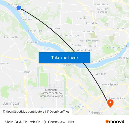 Main St & Church St to Crestview Hills map