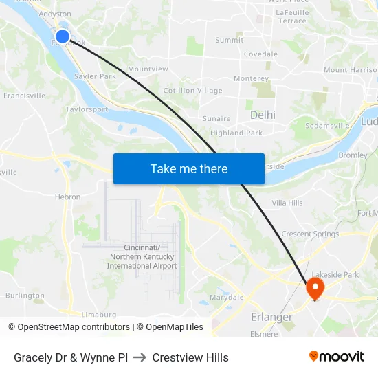 Gracely Dr & Wynne Pl to Crestview Hills map