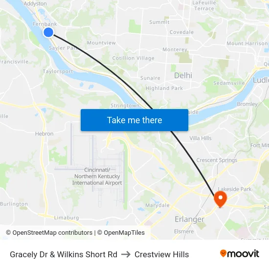 Gracely Dr & Wilkins Short Rd to Crestview Hills map
