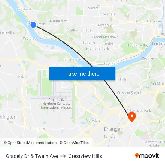 Gracely Dr & Twain Ave to Crestview Hills map