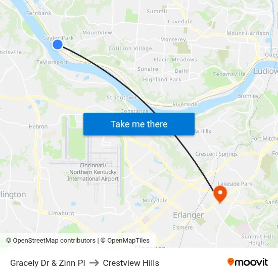 Gracely Dr & Zinn Pl to Crestview Hills map