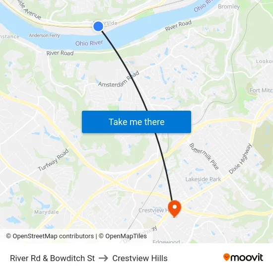 River Rd & Bowditch St to Crestview Hills map