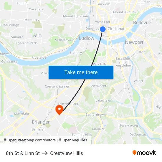 8th St & Linn St to Crestview Hills map