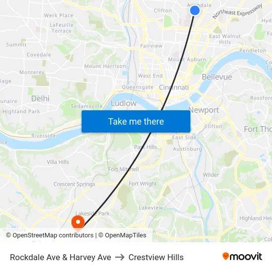 Rockdale Ave & Harvey Ave to Crestview Hills map