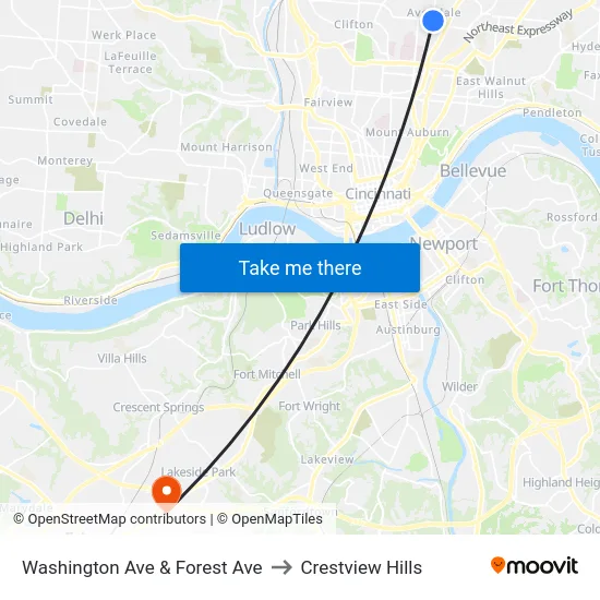 Washington Ave & Forest Ave to Crestview Hills map