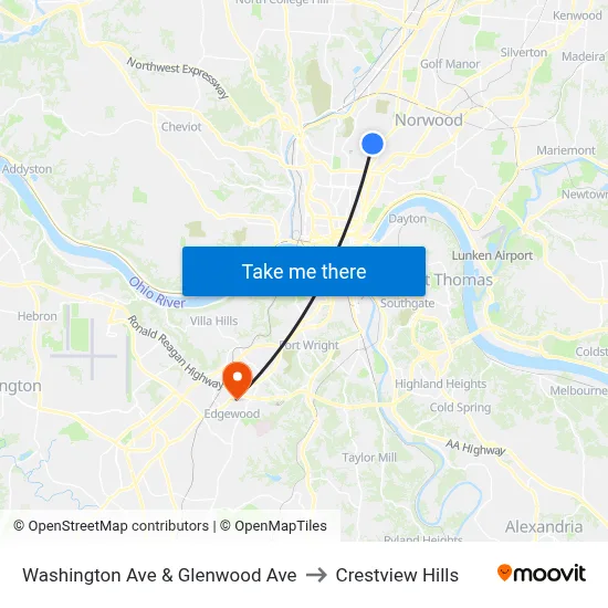 Washington Ave & Glenwood Ave to Crestview Hills map