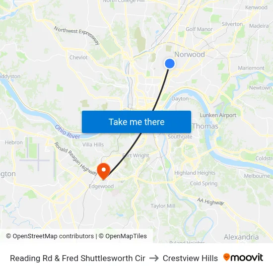 Reading Rd & Fred Shuttlesworth Cir to Crestview Hills map