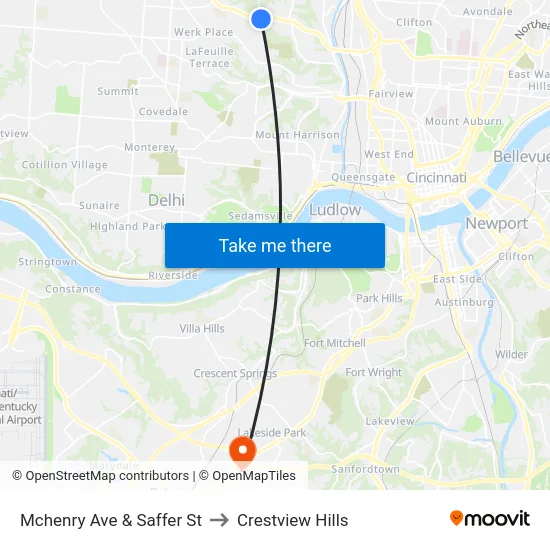 Mchenry Ave & Saffer St to Crestview Hills map