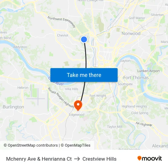 Mchenry Ave & Henrianna Ct to Crestview Hills map