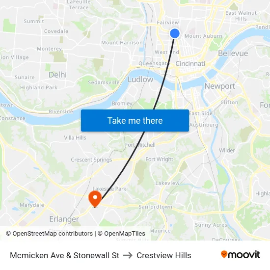 Mcmicken Ave & Stonewall St to Crestview Hills map
