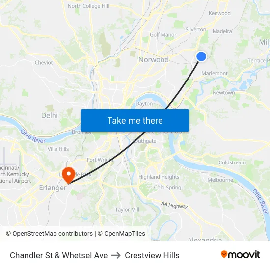 Chandler St & Whetsel Ave to Crestview Hills map