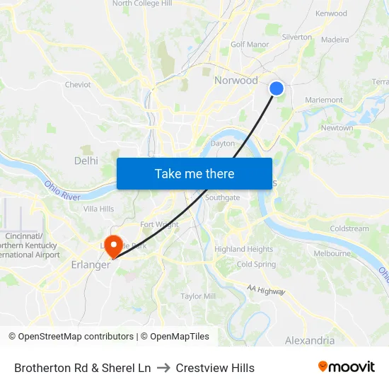 Brotherton Rd & Sherel Ln to Crestview Hills map