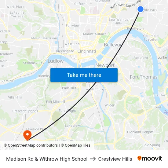 Madison Rd & Withrow High School to Crestview Hills map