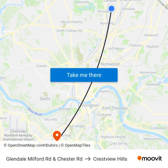 Glendale Milford Rd & Chester Rd to Crestview Hills map