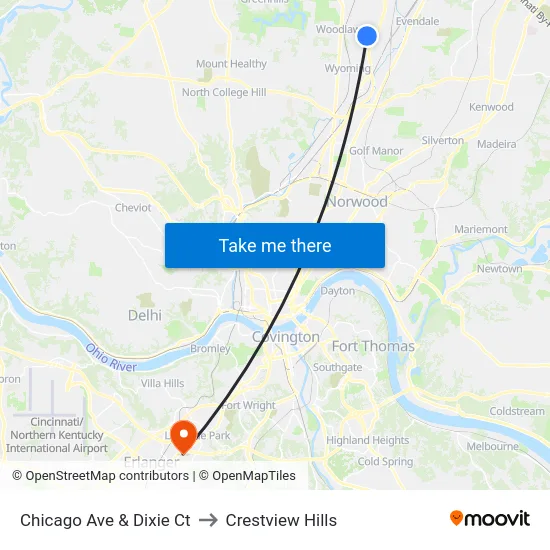 Chicago Ave & Dixie Ct to Crestview Hills map