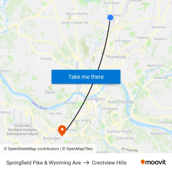 Springfield Pike & Wyoming Ave to Crestview Hills map
