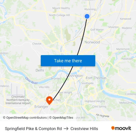 Springfield Pike & Compton Rd to Crestview Hills map
