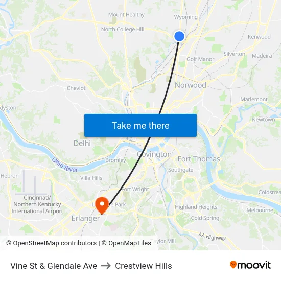 Vine St & Glendale Ave to Crestview Hills map