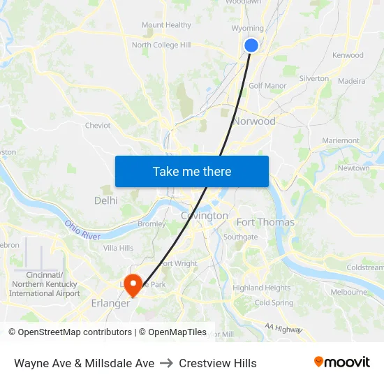 Wayne Ave & Millsdale Ave to Crestview Hills map