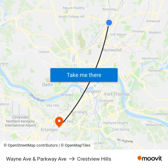 Wayne Ave & Parkway Ave to Crestview Hills map