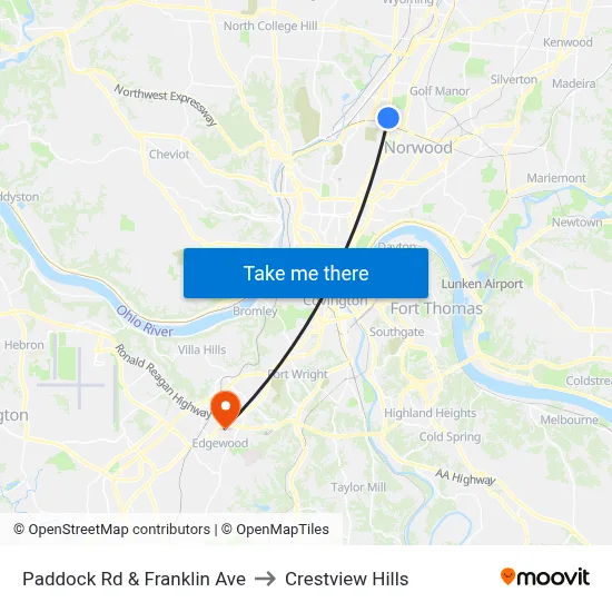Paddock Rd & Franklin Ave to Crestview Hills map